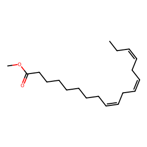 Structure of (z,z,z)-9,12,15-octadecatrienoic acid, methyl ester