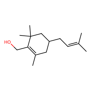 Structure of 1,3,3-trimethyl-2-hydroxymethyl-3,3-dimethyl-4-(3-methylbut-2-enyl)-cyclohexene